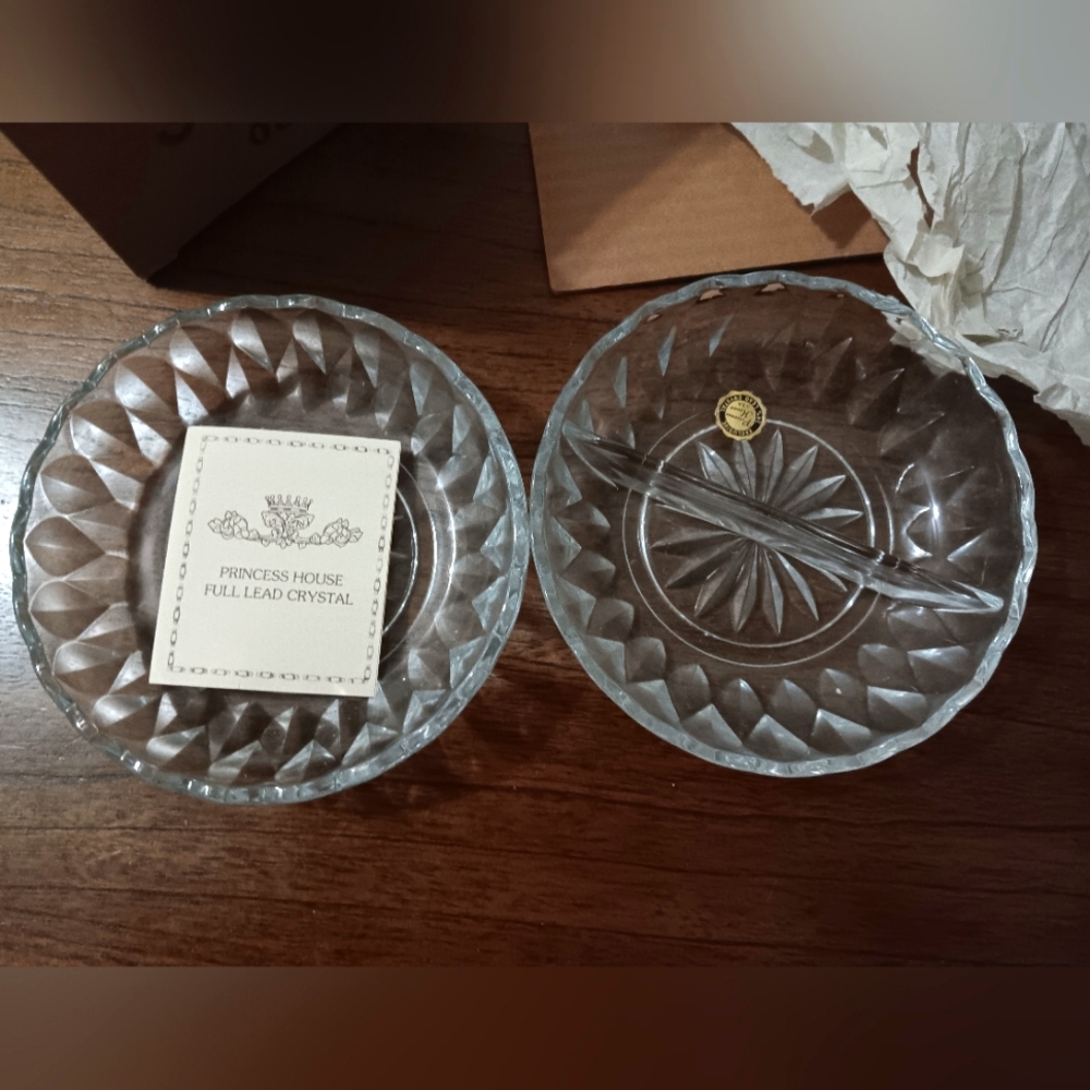 Princess House Full Lead Crystal Nut Candy Dish Set 2pc 0837 Vintage New Box